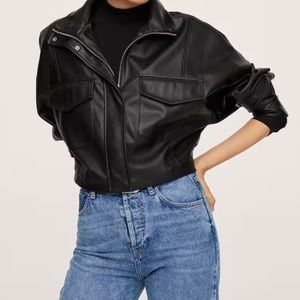 Short leather effect jacket